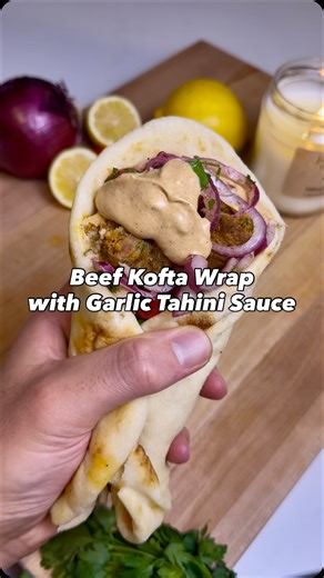 Jeremy | Family Food Vlogs on Instagram: "Beef Kofta Wraps with Homemade Garlic Tahini Sauce 🥙 This is one of my favorite foods to order out, but it’s gotten so expensive that I just make it at home now for a fraction of the price. It’s one of the best tasting meals you can make at home, and it feeds the whole family and makes tons of leftovers. Follow to eat better and spend less. Beef Kofta • 2 lbs 85/15 ground beef • 2 tbsp tomato paste • 8 garlic cloves, minced • 2½ tsp paprika • 2½ tsp cum