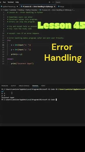 62. Error Handling in Python ⚠️ Lesson 45 #shorts