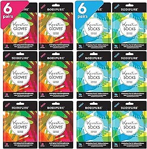 Bodipure Premium Hand and Foot Mask | Moisturizing Kertain Gloves & Socks | Hydrating Dull Dry Hands, Cracked Heels, Callus Softening & Nail Strengthening | Chemical-Free Feet Treatment | (6+6 Pack)
