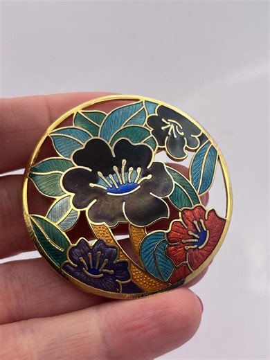 Vintage Cloisonné Flower Brooch - Etsy