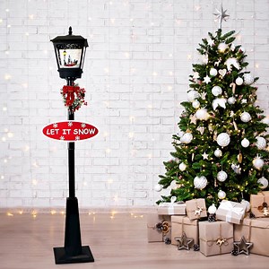 Fraser Hill Farm 5.9 ft Musical Snowy Christmas Street Lamp in Black, FSSL071A-BLK1