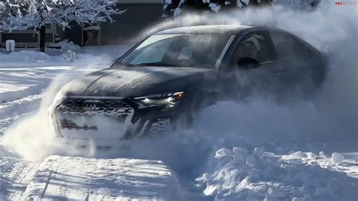 What happens when a low Audi RS3 hits deep snow