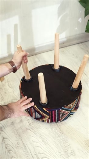 Mosaic Pattern - Wooden Legged – Handmade Ottoman With Embroidered Geometric Osmanli Design - Etsy