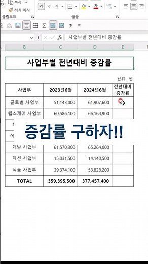 셀 서식으로 증감률 표현하기 #엑셀강의 #직장인 #실무엑셀 #엑셀기초배우기 #증감률