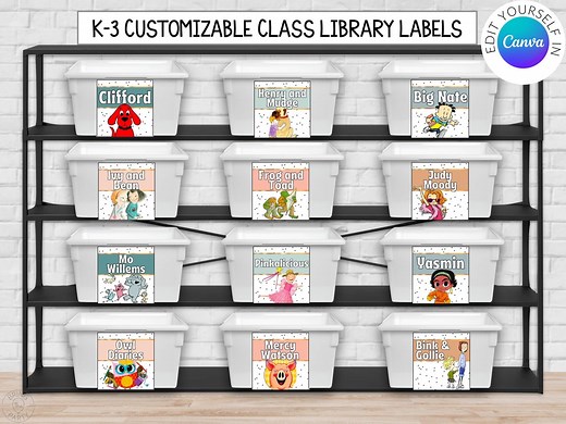 Customizable LIBRARY Book Bin Labels, Custom Book Labels, Elementary Library Labels, K-3 Grade Level, Instant Printable, Canva Template - Etsy