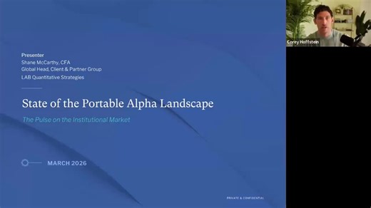 State of the Portable Alpha LandscapeI sit down with Shane McCarthy of LAB Quantitative Strategies for a deep dive into the portable alpha and return stacking landscape, including fresh survey data on how allocators are approaching this space today.00:00 Welcome and Introductions 03:06 Portable Alpha Explained 07:36 History and Market Growth 12:07 Liquid Portfolio Challenges 18:19 Why Portable Alpha Now 21:04 Who Uses It Today 22:43 Betas and Alpha Building Blocks 26:29 Popular Hedge Fund Alphas