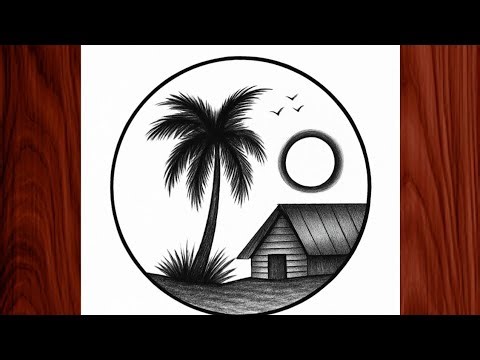 "Beautiful Village House Circle Scenery Drawing | Easy Pencil Shading for Beginners"