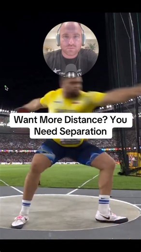 Joe Maxwell | Throws Coach on Instagram: "Separation is one of the most misunderstood concepts in the discus, but it’s also one of the biggest keys to distance. At its simplest, separation is the distance between your right hip and the discus. The bigger that gap gets, the more stretch you create through the body — and that stretch turns into power at the release. Watch elite throwers like Daniel Ståhl. His sweep leg engages early out of the back while the discus stays pinned. The right hip keep