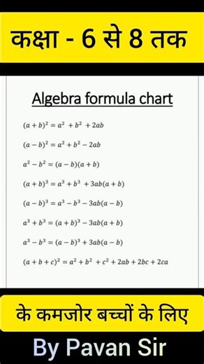 Class 6, 7 & 8 Maths | सभी Algebra Formulas (बीजगणित सूत्र)