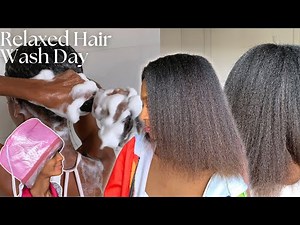 Relaxed Hair Wash Day Routine🚿| Deep Conditioning + My Secret to Reducing Breakage + Styling