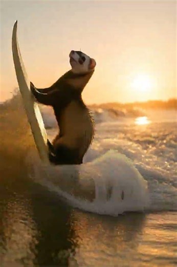 Ferret Surfs a Giant Wave Then FLIES?! 🤯🏄‍♂️✨#shorts