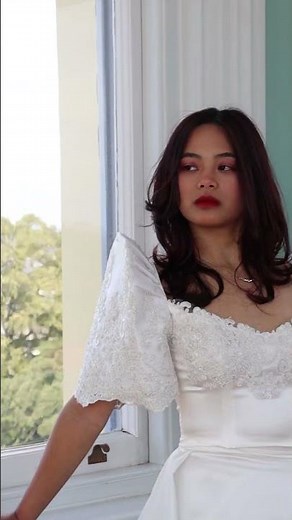 Filipiniana Wedding Dress With Detachable Overskirt for Train Drama
