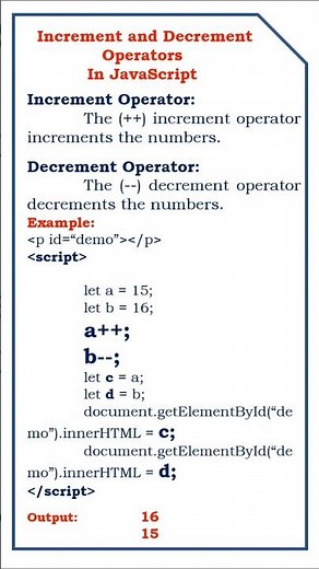increment and decrement operators in JavaScript #coding #class #developer