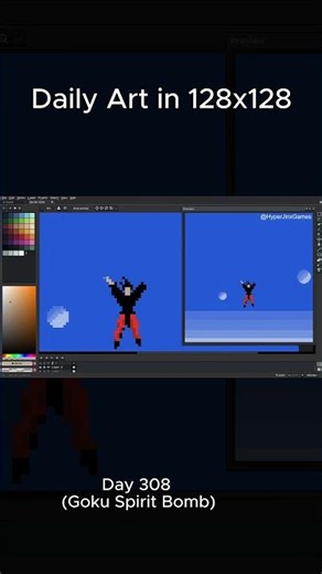 Daily Art in 128x128 - Day 308 (Goku Spirit Bomb) #pixelart #hyperjinxgames