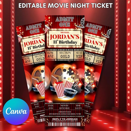 Printable MOVIE Gift Tickets. Cinema Themed Gift Reveal Ticket. Printable boarding pass. Instant Download. Movie Ticket Birthday Party.