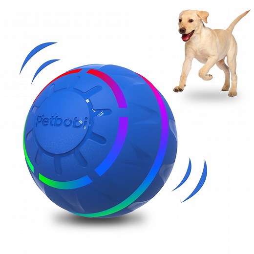 Petbobi Interactive Toy Dog Ball, Active Rolling Ball for Dogs with Flashing LED Light, Moving Bouncing Toys Ball for Medium Large Dogs, USB Rechargeable, Blue - Walmart.com