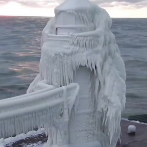 1.5K views · 69 reactions | ❄️略 This. Is. Wild. Drone footage captured this frozen lighthouse and jetty in Saint Joseph, Michigan, after they were turned into giant ice sculptures amid frigid temperatures on Christmas Day. : Nathan Voytovick via CBS | John-Carlos Estrada CBS Austin | Facebook