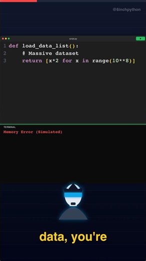 Stop crashing your scripts! Learn how `yield` saves massive memory instantly. 🚀 #Python #Generators