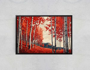 Red Aspen Trees, Fall Aspen Art, Autumn Tree Painting - Etsy