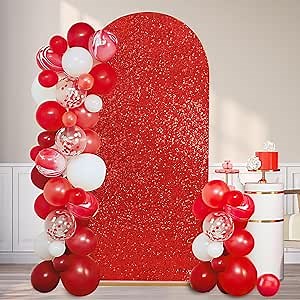 6FT Arch Backdrop Cover Red Sequin Backdrop Covers Round Top Chiara Background Cover for Wedding Birthday Party Photography Decor