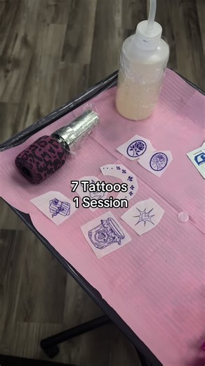 would you get 7 tattoos in one session😝? #minitattoos #stickersleeve #fyp #foryou #foryoupage