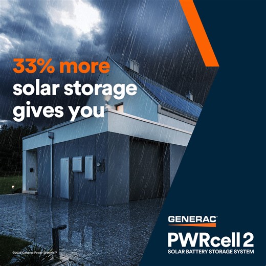 Power through virtually any outage. With 33% more capacity than other leading brands, PWRcell 2 Solar Battery Storage offers the longest backup time available. For comfort and peace of mind, anytime. | Generac