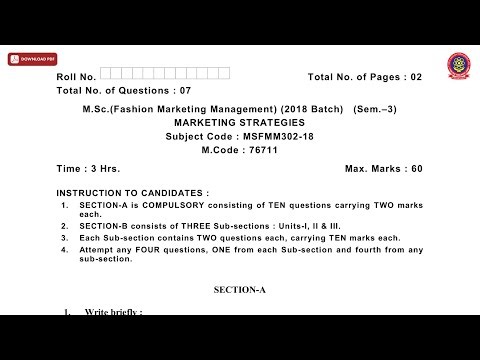 MSC 3RD SEM FMM MARKETING STRATEGIES NOV 2019 | PTU