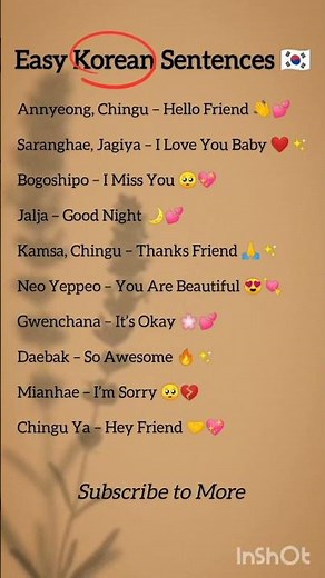 Easy Korean Sentences For Beginners 🇰🇷✨ Cute Korean Phrases #love #korean