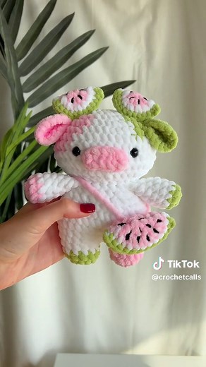 crochet watermelon cow plushie🐮🍉 plushie pattern by me!💕 #crochet #amigurumi #amigurumis #crochetplushie #crochetplush #fyp #plushies #crochettok #crochetcow #cowplushie