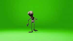 Strange alien creature walking on green screen. Green screen chromakey