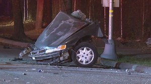 1 dead, 2 injured after car crashes into tree, splits in two