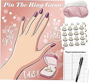 PARTYLOUD Bridal Shower Bachelorette Party Games, Pin the Ring on the Bride Game, Pin the Ring Game Bridal Shower Wedding Engagement Shower Games 32 Guests