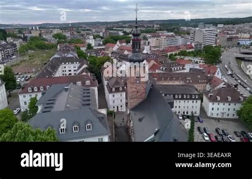 Saarbrucken Old Town, Saarbruecken city in Germany is the Capital of Saarland. Aerial View at Cloudy evening in Summer. High quality 4k footage Stock Video Footage - Alamy