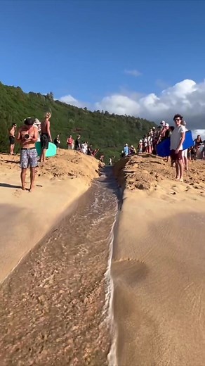 Hawaiian river forms perfect waves for surfing. Full video on skidkids youtube channel. #weird #waves #dambreak #shorebreak #weirdwaves
