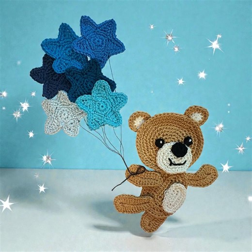 Crochet Pattern Bear and Balloons Applique Patch US Version Instant PDF Download - Etsy