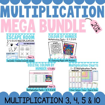Multiplication Facts Practice | Escape Room & Colour by Number | Times Tables