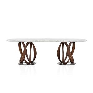 [Hot Item] Non-Slip Surface Ash Wood Base Marble Top Stainless Steel Frame Dining Table