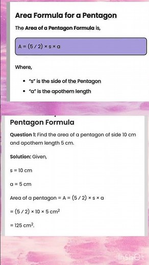 Area formula for a pentagon || pentagon formula