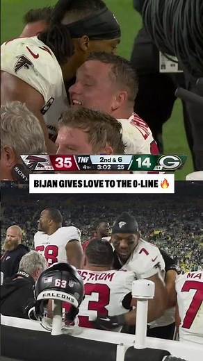 Bijan Robinson gives love to the O-line after a big performance on Thursday Night Football #nfl