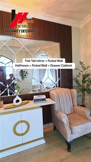 Alhamdulillah Siap Deco-deco di Kg Pauh Butut Kota Bharu Kelantan Project: Interior Designer Client: @🩷NieLy NayLa🩷 Location: Kg Pauh Butuh Kota Bharu Kelantan ✅ Fish Tail Design Mirror Fluted Wall ✅ Halfmoon Fluted Wall Drawer Cabinet Yang mana berminat nak buat ID boleh wasap sy or call terus sy terus 0145355517 (MIE) #homedecor #wainscoting #id #interiordesign #decoration