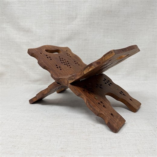 Vintage Carved Folding Teak Wood Book Holder | Boho Indian Book Stand | Small Wooden Book Rest | Rustic Home Decor - Etsy