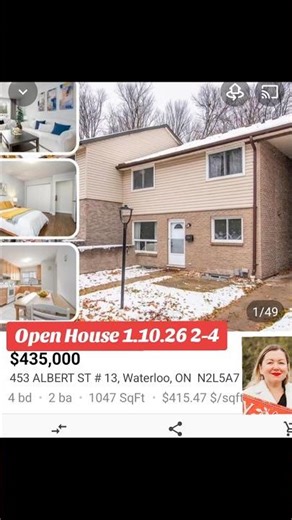 453 Albert St. Unit 13, Waterloo Ontario..$ 435,000 Open house...
