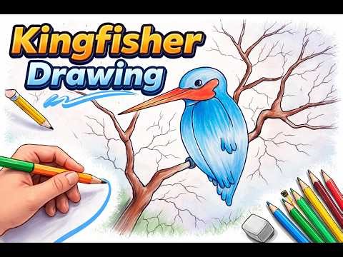 Drawing | Kingfisher drawing easy step by step | How to draw kingfisher bird step by step #art