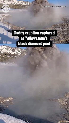 CBS News Climate Watch on Instagram: "A muddy eruption was captured inside Yellowstone National Park's black diamond pool on Saturday. Footage shows mud flying out of the pool – the same location as a hypothermal explosion that occurred in July 2024. #yellowstone"