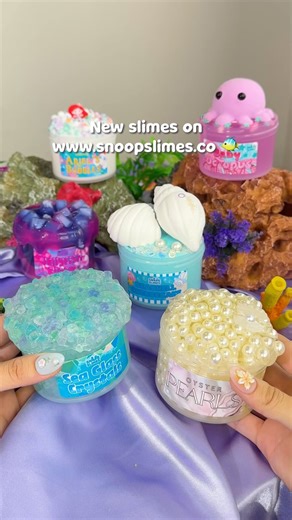 Our Under The Sea slimes just released with tonight’s slime restock! Seashell Cheesecake 🐚 Baby Octopus 🐙 Sea Glass Crystals 💙 Oyster Pearls ✨ Jellyfish Bloom 🪼 Ariel Bubbles 🫧 Only on www.snoopslimes.co #snoopslimes #slimeasmr #slimerestock #underthesea | Snoopslimes