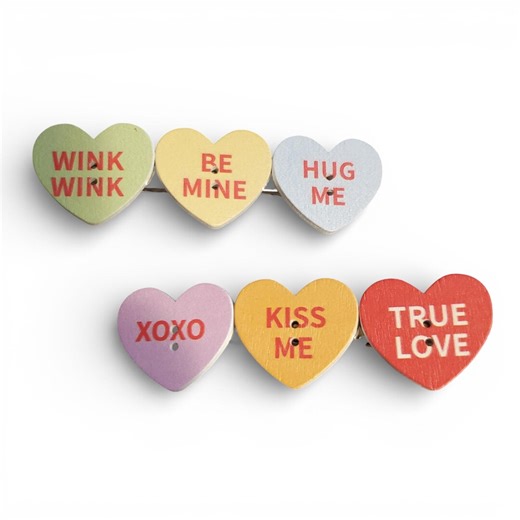 Valentine's Day Button Hair Clip Set Conversation Hearts - Etsy