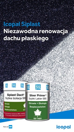 ☔ Jesień i zima to czas, kiedy nawet małe uszkodzenie dachu daje o sobie znać. Dlatego warto wykonać renowację powłokową produktami Icopal Siplast! 💥 Dzięki nim zapobiegniesz przeciekaniu połaci. ✅ Siplast Dach Szybka Izolacja SBS – dzięki elastomerom SBS wypełnia mikropęknięcia i pory w pokryciu, tworząc szczelną barierę przed wodą. 💦 Charakteryzuje się wysoką przyczepnością i szybkim czasem schnięcia. Uszczelnioną powierzchnię pokryj ✅ Silver Primer Szybki Lakier SBS, który chroni przed prom