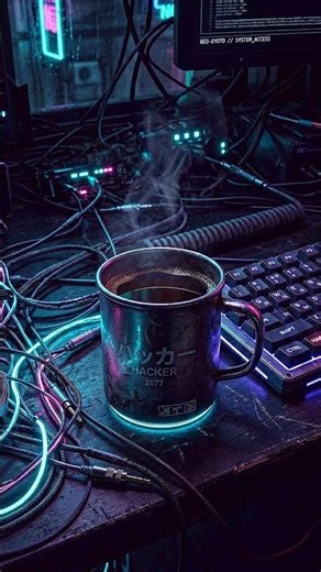 Late Night Coding Vibe ☕️ Cyberpunk Hacker Desk #shorts