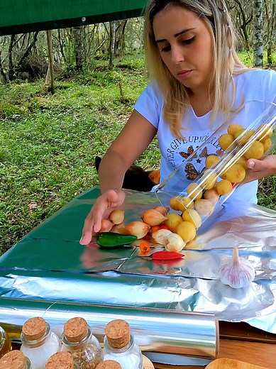 Girl Camping Adventure: Brazilian Barbecue ASMR Cooking in the Forest