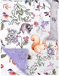 Baby Blanket, Purple Fleece Baby Blankets for Boys Girls, Warm Soft Portable Toddler Minky Blanket with Woodland Animal Print, for Newborn Crib, Stroller, 40 x 30 Inch